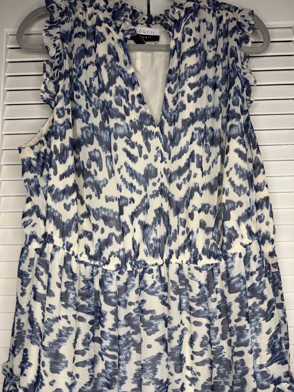ELOQUII Elements Sleeveless Ruffle Trimmed ANIMAL IKAT BLUE Size 18 - Picture 11 of 13